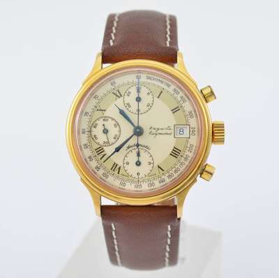 AUGUSTE REYMOND Automatik-Chronograph, Schweiz um 1990, verg. Gehäuse, geschr. Edelst.-Boden, 2-farb. Kontrastzifferblatt m. röm. Zahlen, ...