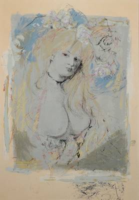 Otto Bachmann, 1915-1996, Akt, Radierung, übermalt mit Aquarell und Gouache,links unten signiert, ca. 52x36cm, unter Glas, Rahmen
