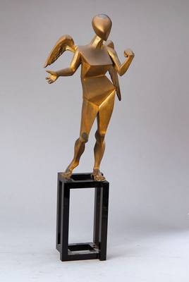 Salvador Dali, 1904-1989, Kubistischer Engel, Bronzeskulptur, signiert und num. 275/990, fleckig, matt, Gesamth. ca. 56cm