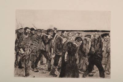 Käthe Kollwitz, 1867-1945, "Werbezug", Radierung auf Velin, von Originalplatte von 1897, herausgegeben von A. von der Becke um 1950, ...