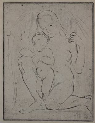 Wilhelm Lehmbruck, 1881 Duisburg-1919 Berlin, "Mutter und Kind", Kaltnadelradierung, 1910, verso bezeichnet "nichts abschneiden, ...