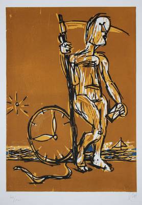 Markus Lüpertz, geb. 1941, "Zeitreise", Radierung und Holzschnitt auf dickem Velin, 2008, Überlagerung zweier Drucktechniken, für ...