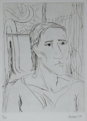 Erich Heckel, 1883-1970, "Frau", Kaltnadelradierung auf Velin, 1954, WVZ: Dube R 172, handsigniert, nummeriert 19/20, Platte ca. 33x24,8 ...