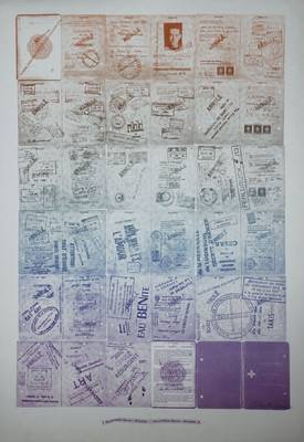 Daniel Sperri, geb. 1930, Farblithografie auf dickem Velin, handsigniert, datiert 77, ca. 98x67,5 cm, Knicke