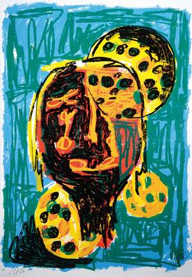 Markus Lüpertz, geb. 1941, "Kopfball", Farbsiebdruck auf Velin, handsigniert, nummeriert 23/30, ca. 100,4x70,5 cm