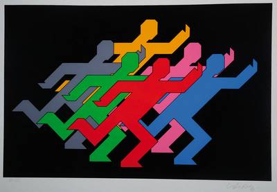 Victor Vasarely, 1908-1997, Farbsiebdruck, handsigniert und nummeriert 87/100, Motiv ca. 35,5x54,5 cm, Blattgr. ca. 49,5x70 cm, unter Glas gerahmt