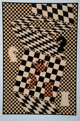 Victor Vasarely, 1908-1997, Farbsiebdruck, handsigniert und nummeriert 87/100, Motiv ca. 54,5x36 cm, Blattgr. ca. 70x49,5 cm, unter Glas gerahmt