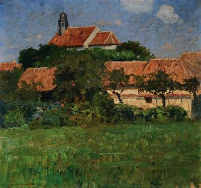 Gustav Heinrich Münch, 1884-1922, Darstellung Mannheim-Seckenheim, Öl/Leinwand, handsigniert, ca. 47,5x50,5 cm, Rahmen