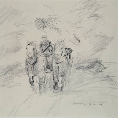 Otto Dill, 1884-1957, Pferdefuhrwerk, Bleistiftzeichnung, handsigniert, PP, ca. 23x23,5 cm, unter Glas gerahmt
