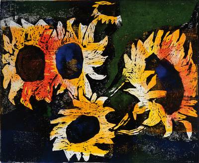 Karl Graf, 1902-1986, drei kolorierte Grafiken, übermalt mit Gouache, ca. 63x49/51x41,5/52x41 cm