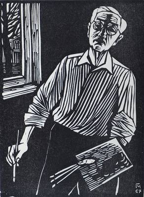 Konvolut aus zwei Holzschnitten, Karl Schmidt Rottluff, "Der Angler", WVZ Nr Ra 4, Conrad Felixmüller, "Selbstdarstellung", im ...