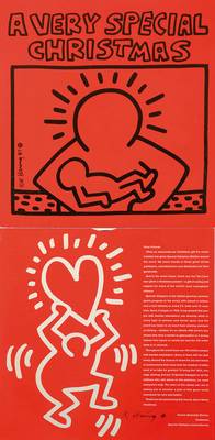Keith Haring, 1959-1990, A Very Special Christmas, Schallplatte, handsigniert, ca. 31x31 cm, unter Glas gerahmt, Gebr.-Sp.