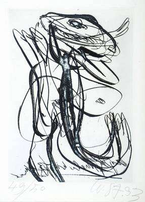 Walter Stöhrer, geb. 1937, Radierung, Abstrakte Darstellung, datiert 1993, handsigniert und nummeriert 49/50, Blattgr. ca. 21,5x15,5 cm, unter Glas ...