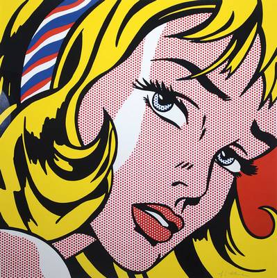 Roy Lichtenstein, 1923-1997, Kiss, Farboffsetgrafik, handsigniert, unter Glas gerahmt, ca. 58x60cm