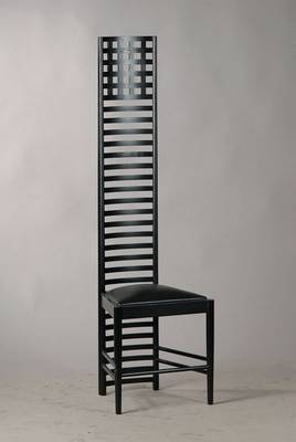 Hill House Chair, Entwurf Charles Rennie Mackintosh, Hersteller unbekannt, Esche schwarz gebeizt, Polstersitz, Originalentwurf um 1903 als ...