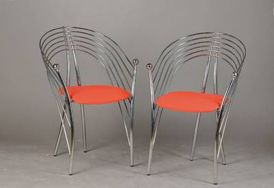 Paar Stahlrohrstühle, Designer unbekannt (wohl Mackintosh), 20.Jh., Stahlrohr , rot bezogenes Polster, zeitlos elegant, Ge br.- u. Altersspuren H. ...