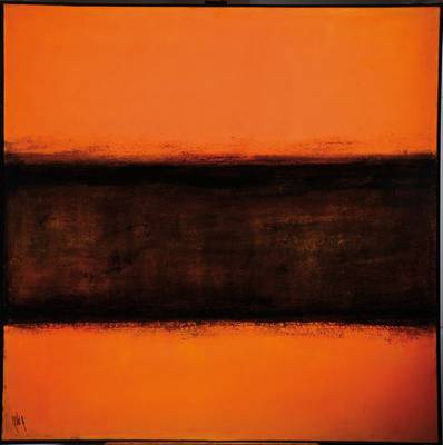 Gaston Galé, zeitgenössischer belgischer Künstler, Abstrakte Komposition in Orange- und Schwarztönen, Öl/Lwd., links unten signiert, ca. 100x100 ...