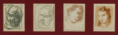 August Croissant, 1870 Landau -1941 Edenkoben, 14 versch. Skizzen Tusche, Bleistift und Gouache, u.a. Bäuerin mit Kuh, Bauernhaus Lematt, Oppau und ...