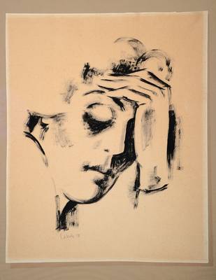 Erich Waske, 1889 - 1978, Tuschezeichnung auf gebräuntem Papier, Porträt, handsigniert und datiert 28, ca. 66x53,5 cm, unter Glas gerahmt, min. ...