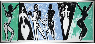 Stefan Szczesny, geb. 1951, Lithographie, handsigniert und nummeriert 97/200, datiert 93, ca. 53,5x121 cm, unter Glas gerahmt