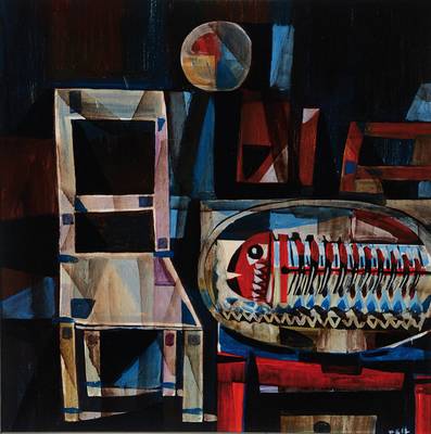 Otto Feil, 1894-1985, Komposition, Öl/Holz, rechts unten und rückseitig auf altem Etikett signiert, ca. 25x25cm, Rahmen