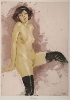 Edouard Jules Chimot, 1880 Lille -1959 Paris, Radierungen, erotische Darstellung, mittig handsigniert, ca. 21.5 x 16 cm, l. gebräunt, unter Glas, ...