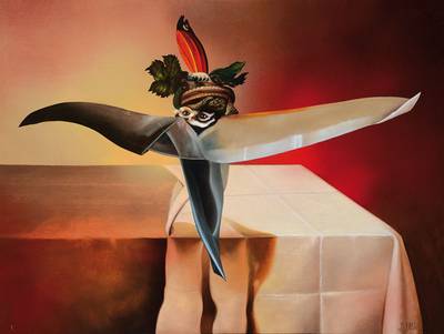 Josef Vyletal, 1940-1989, "Erwartung", Öl/Holz, handsigniert, rückseitig bezeichnet und datiert 1982, ca. 40.5x54 cm, Rahmen, minimale ...