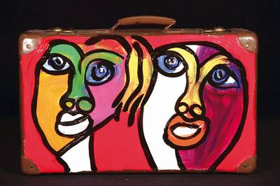 Peter Robert Keil, geb. 1942, Kunstobjekt, Koffer beidseitig mit Acrylbemalung, 1984, signiert, ca. 39x55x16 cm, lt. Lagersp.