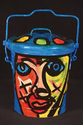 Peter Robert Keil, geb. 1942, Kunstobjekt, Ascheeimer beidseitig mit Acrylbemalung, signiert, ca. 59x44x40 cm, lt. Lagersp.