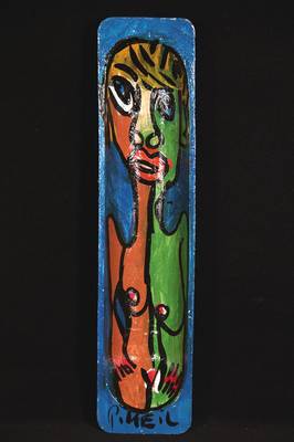 Peter Robert Keil, geb. 1942, Kunstobjekt, Holz beidseitig mit Acrylbemalung, signiert, ca. 103x27x12 cm, lt. Lagersp.