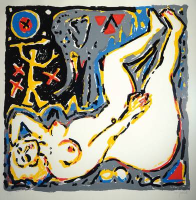 A. R. Penck, geb. 1939 Dresden, Der graue Elefant, die Diva und der Krieger, eine Eifersuchtsgeschichte, Serigraphie, rechts unten signiert, ...