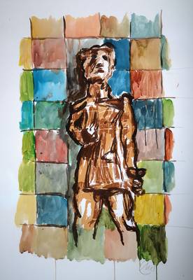 Markus Lüpertz, geb. 1941, Mischtechnik auf Bütten, Siebdruck, Gouache, Wachskreide, Bleistift, handsigniert, hier: Abbildung des Apollo, ca. ...