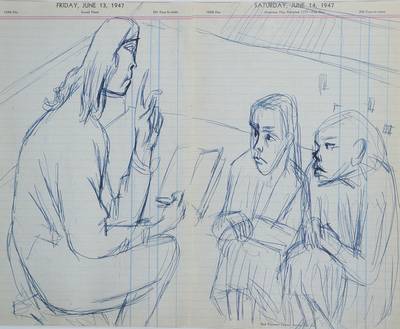 Karl Hubbuch, 1891-1979, Myriam in der Schule, Tuschezeichnung, unsigniert, rückseitig Nachlass-Stempel, rückseitig Aktzeichnung ca. DinA4, diente ...