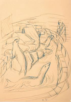 Karl Hubbuch, 1891-1979, Zoologischer Garten Karlsruhe, um 1930, Tuschezeichnung, monogrammiert, ca. 29.3x20.8 cm, unter Glas gerahmt