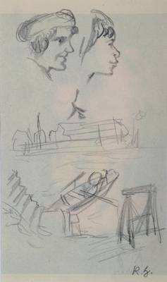 Karl Hubbuch, 1891-1979, Bleistiftzeichnung, monogrammiert, mit Nachlass-Stempel, ca. 19.5x11.4 cm, unter Glas gerahmt