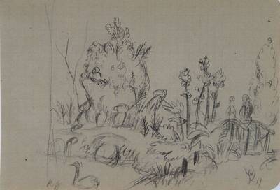 Karl Hubbuch, 1891-1979, Bleistiftzeichnung, monogrammiert, mit Nachlass-Stempel, ca. 10.1x14.7 cm, unter Glas gerahmt