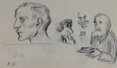 Karl Hubbuch, 1891-1979, Bleistiftzeichnung, monogrammiert, mit Nachlass-Stempel, rückseitig weitere Zeichnung, ca. 11.4x19.4 cm, unter Glas gerahmt