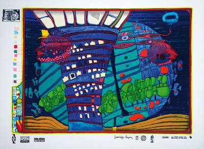 Friedensreich Hundertwasser, 1928-2000, Farbserigraphie, "Flucht ins All", Blatt aus der Regentagmappe, drucksigniert und nummeriert ...