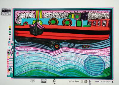 Friedensreich Hundertwasser, 1928-2000, Farbserigraphie, "Liebe auf Liebewellen", Blatt aus der Regentagmappe, drucksigniert und nummeriert ...