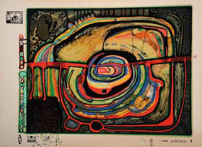 Friedensreich Hundertwasser, 1928-2000, Farbserigraphie, "Die fünfte Augenwaage", Blatt aus der Regentagmappe, drucksigniert und ...