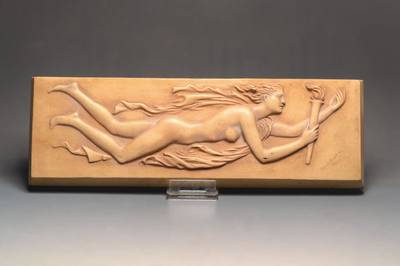 Arno Breker, 1900-1991, Relief, Akt mit Fackel, signiert und datiert 1981, ca. 15x45 cm
