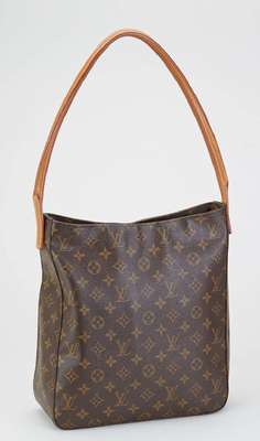 LOUIS VUITTON Handtasche Modell Looping, Monogramm Canvas, Inneneinrichtung mit Handy- fach und RV-Fach, Ledertragegriff, Gebr.-Sp., ca. 31 x 28 cm