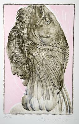 Ernst Fuchs, geb. 1930 Wien, Farblithographie aus: Beneath the tree, handsigniert und nummeriert 134/150, Blattgr. ca. 57x38 cm, unter Glas gerahmt