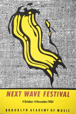 -- entfällt -- Roy Lichtenstein, Next Wave Festival, Siebdruck, handsigniert, ca. 91x61 cm, kleine Risse am oberen Rand, Wasserschaden