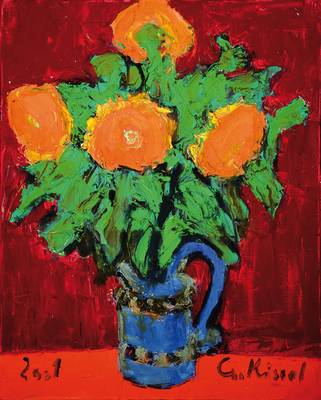 Gernot Kissel, 1939 Worms - 2008, Blumenstillleben, Öl/Lwd., handsigniert, datiert 2001, ca. 81x65 cm, Rahmen