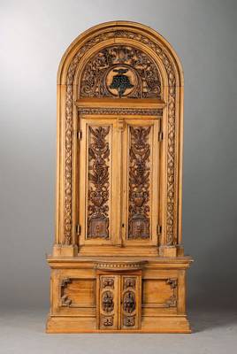 Tabernakel-Schränkchen, Pfalz um 1890/1900, Weichholz, Kiefer, Linde z.T. geschwärzt, schöne Bildhauerarbeit um 1820, sehr aufwending, kein ...