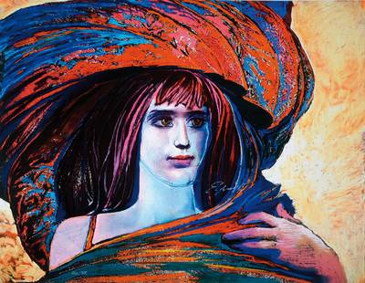 Ernst Fuchs, geb. 1930 Wien, Mädchen mit großem Hut, Giclee auf Leinwand, handsigniert und nummeriert 126/300, aus 2012, Blattgr. ca. 61x77 cm