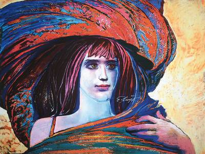 Ernst Fuchs, geb. 1930 Wien, Mädchen mit großem Hut, Giclee auf Leinwand, handsigniert und nummeriert 127/300, aus 2012, Blattgr. ca. 61x77 cm