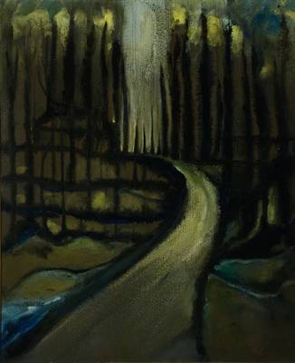 Jörgen Gylche, zeitgenössischer dänischer Künstler, Abstrakte Darstellung eines Waldes, Acryl/Hartfaser, signiert, ca. 60x50 cm, Rahmen