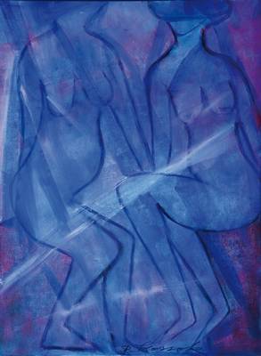 Roman Kossok, geb. 1956 Polen, Abstrakte figurale Darstellung, in Blau und Pink, Öl/Lwd., signiert, ca. 80x60 cm, Rahmen